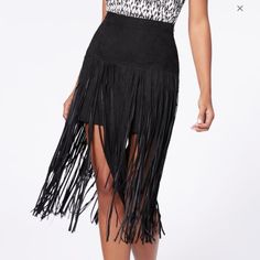 Brand New In Perfect Condition. Make An Offer Black Fringe Bottoms For Fall, Black Fringe Skirt For Evening, Evening Black Skirt With Fringe, Evening Black Fringe Skirt, Black Fringe Mini Skirt For Spring, Chic Black Bottoms With Fringe, Chic Black Fringe Mini Skirt, Black Fringe Skirt For Spring, Black Fringe Mini Skirt