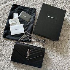 Premium Saint Laurent YSL Large Envelope Wallet On Chain (WOC) Black Grain Leather ??", Women's bags Ysl Black Bag, Ysl Envelope Bag, Large Envelope, My Bags, Envelope Wallet, Wallet On Chain, Black Bag, Women's Bags, Yves Saint Laurent