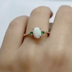 Opal Engagement Ring - Opal Gold Ring - 14k Gold Opal Ring - White Opal Ring - Opal Emerald Ring - Gemstone Engagement Ring - Ring Gemstone *14k solid gold *solid gold (NOT plated) *gemstone:opal-emerald *opal: 6x8 mm. *opal: 0.45-0.50 ct. *emerald : 2.25 mm. *emerald : 0.11 ct. Opal Emerald Engagement Ring, Elegant Green Opal Ring In 14k Gold, Green Three Stone Birthstone Ring In 14k Gold, Opal Birthstone Ring In White Gold, Classic White Opal Ring With Birthstone, 14k White Gold Oval Multi-stone Diamond Ring, Classic White Opal Birthstone Ring, White Opal Birthstone Ring In 14k Gold, White Sapphire Multi-stone Diamond Ring