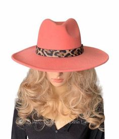 "Overall Dimensions of Hat 16x12x5.5 Fits 22-23\" Noggins Adjustable Size  Polyester  Animal Print Attached Hat Band Hat orders ship free USPS PRIORITY MAIL 1-3 day delivery time after one day processing time" Pink Wide Brim Hat For Winter, Trendy Flat Brim Hat Band, Adjustable Brimmed Orange Hat, Pink Adjustable Fedora Felt Hat, Orange Adjustable Hat With Curved Brim, Adjustable Pink Fedora Felt Hat, Adjustable Orange Brimmed Hat, One Size Fedora Hat For Kentucky Derby, Adjustable Orange Hat With Curved Brim