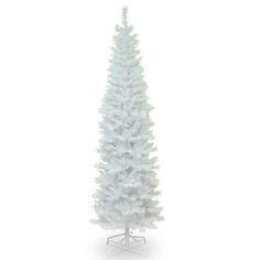 a white christmas tree on a stand with no decorations or lights in front of a white background