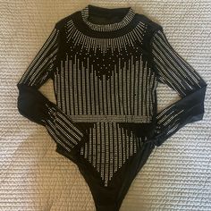 Never Worn, Nwot. From A Boutique Elegant Evening Bodysuit For Winter, Elegant Winter Evening Bodysuit, Glamorous Black Stretch Bodysuit, Glamorous Embellished Black Bodysuit, Elegant Winter Bodysuit For Night Out, Glamorous Fitted Black Bodysuit, Elegant Club Bodysuit With Rhinestones, Elegant Bodysuit With Rhinestones For Club, Elegant Rhinestone Bodysuit For Club