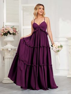 #color_Plum Deep Purple Dress, Plum Bridesmaid Dresses, Stretch Satin Dress, Bridesmaid Dresses Long Chiffon, Floor Length Chiffon Bridesmaid Dresses, Wedding Veils Lace, Dusty Rose Dress, Chiffon Bridesmaid Dresses, Dress Dusty