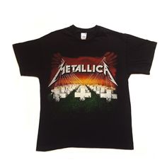 "Classic Fruit of the Loom Screen Stars T-shirt / merch produced in the late 90s / early 2000s with the logo and the image of Metallica's cult album \"Master of Puppets\". The print is cracked and there are small holes on the T-shirt itself, everything is as it should be on a real vintage. Measurments: Shoulder to shoulder: 46cm= 18in Armpit to armpit: 50cm= 20in Sleeve (from the shoulder): 15cm= 6in Length: 64cm= 25in" 90s Style Tops With Band Logo For Fans, Alternative Style Fan Merchandise T-shirt With Front Print, 90s Style T-shirt With Front Print For Fans, Grunge Fan Merchandise T-shirt With Logo, 90s Style Logo Print T-shirt For Concerts, Band Merch T-shirt With Logo For Music Festivals, 90s Style Concert T-shirt With Logo Print, Y2k Fan Merchandise Screen Print T-shirt, 90s Band Logo Tops For Fan Merchandise