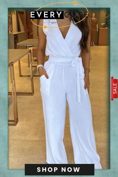 Sexy Elegant Solid with Belt V Neck Regular Jumpsuits(5 Colors) Summer Solid Jumpsuits And Rompers For Night Out, Fitted White Solid Color Jumpsuits And Rompers, Fitted White Jumpsuits And Rompers, White Fitted Jumpsuits And Rompers, Chic Solid Color V-neck Bodysuit, Casual White One-piece Jumpsuit, Casual Solid Jumpsuits And Rompers For Date Night, Elegant V-neck Jumpsuits And Rompers For Vacation, Elegant Vacation Jumpsuits And Rompers With V-neck