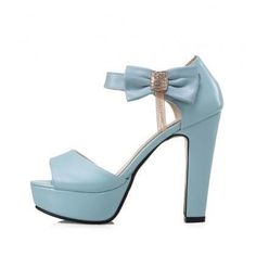 Stylish High Heel Ankle Strap Blue Bow Design Sandals on Luulla Light Blue Sandals With 4-inch Heel For Spring, Blue Party Sandals With 4-inch Heel, Light Blue Ankle Strap Sandals With Platform, Light Blue Platform Sandals With Ankle Strap, Chic Light Blue High Heel Sandals, Light Blue Heels With Heel Strap, High Heel Light Blue Sandals For Summer, Blue Block Heel Sandals For Party, Light Blue High Heel Sandals For Summer