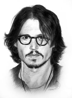 a pencil drawing of a man with glasses and long hair, looking at the camera