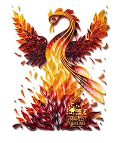 a bird made out of fire and flames