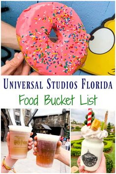 the universal studios florida food bucket list is filled with treats, drinks and desserts