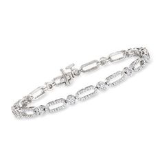 Ross-Simons - 2.00 ct. t. w. Pave Diamond Link Bracelet in 14kt White Gold. 8". You deserve this phenomenal bracelet. The link design has 2.00 ct. t. w. round brilliant-cut pave diamond clusters that give the look of 2.60 ct. t. w. diamonds. Crafted in 14kt white gold. Single-latch safety. Push-button clasp, pave diamond cluster bracelet. Diamond birthstones are the perfect gift for April birthdays.