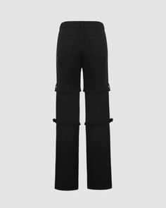 Details: Long trousers with belt details on legs and pockets designLength: LongMaterials: 80% Cotton + 20% Spandex Black High-waisted Jeans With Belt Loops, Casual High-waisted Bottoms With Belt Detail, Casual Belted High-waisted Pants, Casual High-waisted Pants With Belt Detail, Casual Straight Leg Bottoms With Belt, Edgy Straight Leg Pants With Belt Loops, Edgy Straight Leg Cargo Pants With Belt Loops, Casual Straight Leg Pants With Belt, Black Wide Leg Pants With Belt Detail