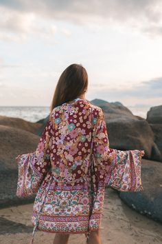 Product Details: Your bikini’s BFF V-neck Open front Drop shoulders Flared sleeves Tie waist Relaxed fit Loose cut Material: Cotton, rayon Old Symbols, Celestial Ring, Moon Earrings, Plus Dresses, Sweater Blouse, Blouse Dress, Trending Now, Flared Sleeves, Bracelet Designs