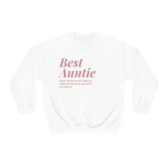 Cool Aunts Sweatshirt, Cool Sweatshirt, Aunt Gift, Aunt Birthday Gift, Sister Gifts, Auntie Sweatshirt, Aunt Sweatshirt, Birthday Gift4XL, 5XL sweatshirt, custom sweatshirt, women sweatshirt, unisex sweatshirt Description Please note that: * price quoted is for a single sweatshirt and not a bundle. * the color of the fabric and design may vary slightly due to the nature of the material, handmade procedures and the viewing settings on your monitor or mobile device. * All sales are final and we do not accept cancellations, refunds, or exchanges. Please review the item description and photos carefully before making purchase. Orders are processed and supplies are ordered immediately upon receipt of your purchase, we do not keep stock items. Thank you for your understanding. Listing price is fo Custom Text Crew Neck Top For Anniversary, White Tops With Lettering For Mother's Day, Crew Neck T-shirt With Lettering For Gift, Birthday Long Sleeve Tops With Lettering, Birthday Tops With Lettering And Long Sleeves, White Crew Neck Sweater With Name Print, Birthday Crew Neck Sweatshirt With Custom Text, Personalized Crew Neck Sweatshirt For Birthday, Personalized Crew Neck Tops For Gifts