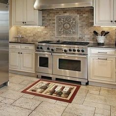 a stove top oven sitting inside of a kitchen