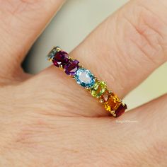 Beautiful rainbow ring in 14k yellow gold Set with garnet, amethyst, blue topaz, peridot, and citrine. Such a bright and cheerful piece. ◈ Item Details ◈ This ring is marked S925/G10K/G14K/G18K. Style : Vintage Ring Main Stone : Natural Amethyst Garnet Citrine Blue Topaz & Peridot Stone Shape : Oval Stone Wight : 3.40 Ct Approx. Weight : 3.20 Gram Occasion : Party , Anniversary , Wedding, Birthday , Engagement Sent in a very elegant wedding ring box, ready for one special lady. Customization is Multicolor Round Gemstones With Prong Setting, Multicolor Amethyst Ring With Gemstone Accents, Multicolor Gemstone Birthstone Ring In 14k Gold, Multicolor Multi-stone Birthstone Ring For Anniversary, Multicolor Fine Jewelry Gemstones For Anniversary, Fine Jewelry Multicolor Gemstones For Anniversary, Multicolor Amethyst Ring Fine Jewelry, Multicolor Multi-stone Amethyst Ring, Multicolor Oval Amethyst Gemstone Ring