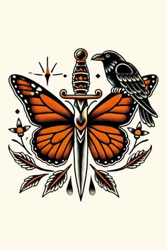 Explore the different meanings of monarch butterfly tattoos in the American traditional style. Click for more ideas and inspiration! Lion Tamer Tattoo, Traditional American Style Tattoo, Feminine American Traditional Tattoos Leg, American Traditional Tattoos Stomach, Butterfly American Traditional Tattoo, Traditional Style Sleeve, Tattoo Painting Ideas, Traditional Tattoos Woman, American Traditional Spine Tattoo