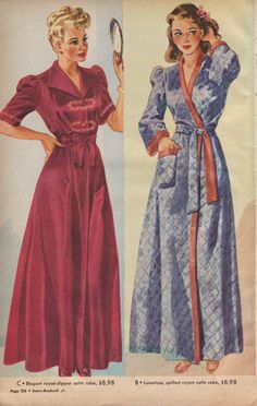 LOVE MUSIC WINE Vintage Fashion 1940s, Cozy Robes, Cozy Dress Outfit, 1940s Fashion Women, Vintage Loungewear, Fashion 1940s, Estilo Real, Vintage Nightgown