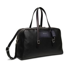 Luxury Textured Leather Bag For Business Trips, Black Textured Leather Luxury Duffle Bag, Chic Leather Shoulder Bag For Business Trips, Luxury Black Travel Bag With Leather Lining, Luxury Rectangular Textured Leather Weekender Bag, Luxury Textured Leather Rectangular Weekender Bag, Elegant Black Formal Duffle Bag, Elegant Black Duffle Bag For Formal Occasions, Elegant Soft Leather Satchel Travel Bag