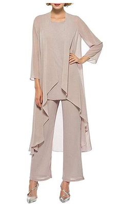 PRICES MAY VARY. FABRIC: High Quality Chiffon Fabric,Soft and Comfortable to Wear,Good Material Makes the Outfit a Flowy Feeling. FEATURES: 3 Pieces Mother of the Bride Pants Suit with Flowy Long Sleeves Jacket,Unique Scoop Neck Zipped Tank,Elastic Waist Trousers Makes the Pants Suits Fit for Most of the Body Shape,Loose Style Make It Looks More Elegant on You.Multi Colors for You to Choose,Such as Champagne,Royal Blue,Black,Burgundy,Grey and so on.You Can Easily to Find One for Your Need. PACKA Long Jacket Dresses, Mother Of The Bride Suits, Bride Suit, Chiffon Pants, Dress Pant Suit, Mother Of Bride Outfits, Wedding Party Outfits, Women Suits, Chique Outfits