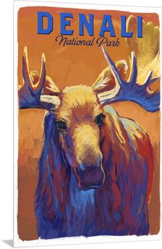 a painting of a moose with the words denali national park on it's face