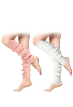 PRICES MAY VARY. Skin-friendly Material - These 2 Pairs knit leg warmers are made of polyester elastic fibers. They are soft and comfortable, and can well keep the heat in the calf and bring you warmth throughout the day. Size - Total length: 46cm/18.11inch. The leg warmer has a certain degree of elasticity and can accept a maximum upper leg circumference of 55 cm/21.65 inch. One size fits most people. Multiple Occassion - Suitable for various occasions, such as parties, dances, and gyms. Leg wa Cozy Stretch Ribbed Knee-high Socks, Ribbed Stretch Footless Leg Warmers, Stretch Ribbed Footless Leg Warmers, Casual Elastic Footless Socks, Casual Knitted Footless Socks, Casual Stretch Acrylic Socks, White Stretch Ribbed Knee-high Socks, White Ribbed Fitted Leg Warmers, White Fitted Ribbed Leg Warmers