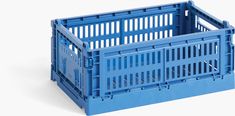 a blue plastic crate on a white background