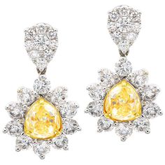 Diamond Drop Earrings, Diamond Drops, 2 Carat, Diamond Cluster, Yellow Diamond, Lovely Jewellery, Chandelier Earrings, White Diamond, Diamond White