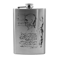 a stainless steel flask with a drawing on it