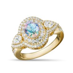 The shimmering hues of nature’s spectacular light show… A stunning, 3-carat oval fancy-cut Aurora Borealis center stone glistens with a changing rainbow of hues – lavender, blue, pink and gold.Two pear-shaped simulated diamonds and an array of more than 80 simulated diamonds create a double halo as they continue along the split 14kt gold-plated band.A symphony of sparkle that also signifies personal strength and the unity of heaven and earth…reflecting the belief o Elegant Oval Rainbow Rings, Military Jewelry, The Aurora Borealis, Romantic Gifts For Her, Heaven And Earth, Silver Bullion, Jewelry Catalog, Couple Jewelry, Double Halo