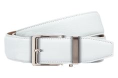 Transform your wardrobe with the Rowland Thomas Pebble White Belt, the definition of American craftsmanship and contemporary fashion. Made in the USA, this accessory exudes elegance and durability, ensuring it's not just a belt but a statement of quality. Note: Please allow 2 -3 Days lead time for the product to be processed and Shipped. Key Features: Aluminum Push Button Buckle 100% Italian Calf Skin Leather Made in the USA Width of strap 1 1/2" Strap Thickness: 3.9mm Buckle size 3 ¼ x 1 5/8 Cu White Belt, Dress Belt, Strap Dress, Contemporary Fashion, Push Button, Lead Time, Belted Dress, Calf Skin, White Dress