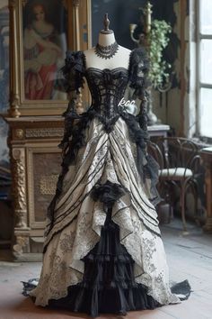 Black And White Tulle Wedding Dress, Royal Vampire Aesthetic Outfit, Victorian Style Dresses Modern, Dark Royalty Aesthetic Princess Dress, Goth Princess Dress, Black Goth Prom Dress, Vintage Gothic Outfits, Gothic Era Fashion