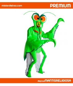 a man in a green costume with large eyes