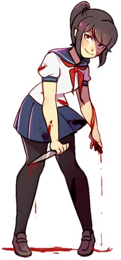 a drawing of a girl with blood on her body