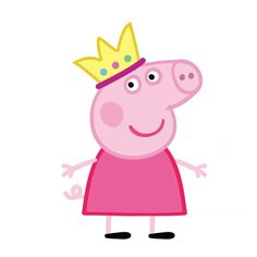 peppa pig with a crown on his head and pink dress, standing in front of a