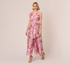 Mother of the Bride & Mother of the Groom Dresses | Adrianna Papell Midi Jumpsuit, Printed Organza, Formal Jumpsuit, Groom Dresses, Pink M, Organza Fabric, Groom Dress, Sleeveless Jumpsuits, Mother Of The Groom