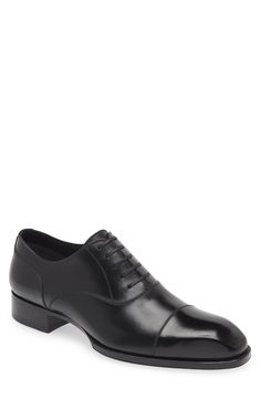 Styled with a cap toe and signature Blake welting, this burnished-leather oxford adds sophisticated flair to your formal looks. Lace-up style Leather upper, lining and sole Made in Italy Designer Shoes Elegant Fitted Derby For Semi-formal Occasions, Elegant Derby Oxfords With Leather Lining, Luxury Formal Oxfords With Brogue Detailing, Elegant Oxfords With Leather Lining For Derby, Elegant Wingtip Oxford For Business, Elegant Oxfords With Leather Lining And Plain Toe, Masculine Wingtip Oxfords For Formal Occasions, Masculine Wingtip Oxfords For Formal Wear, Formal Oxfords With Leather Lining