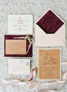 three different pictures with flowers and wedding stationery