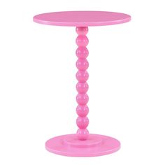 a pink plastic table with three balls on the top and one ball at the base