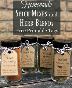 homemade spice mixes and herb blends are free printable tags for the recipe jars