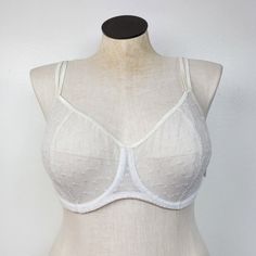 Vintage 90s Deadstock White Sheer Eyelet Bra By Donna L'oren. Features Underwire, Soft Cups And Adjustable Straps. Tagged Size 42d. Pm Me If You Have Any Questions. Cream Underwire Bra, Summer Cream Underwire Bra, Summer Sheer Full Coverage Bra, Cream Fitted Bra For Spring, Spring Full Coverage Partially Lined Bra, Spring Cream Fitted Bra, Classic Full Coverage Summer Bra, Spring Sheer Fitted Bra, Classic Fitted Bra For Spring