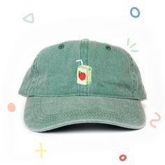 🍎 A childhood favorite 🍎✨ Get one of our Apple Juice hats for your daily needs! Each hat is: - 100% Pigment-dyed, water-washed cotton twill - Embroidered in the USA with a unique design - One size, adjustable with an antique brass snap and tuck-in closure - 6-panel construction, unstructured As each hat is individually made, each one is unique and may vary slightly from the pictures. Fun Cotton Visor Hat, Playful Green Snapback Baseball Cap, Fun Cotton Hat With Curved Bill, Fun Adjustable Cotton Dad Hat, Fun Cotton Dad Hat, Fun Cotton Baseball Cap, Fun Cotton Snapback Baseball Cap, Playful Cotton Baseball Cap, Green Cotton Dad Hat With Flat Bill