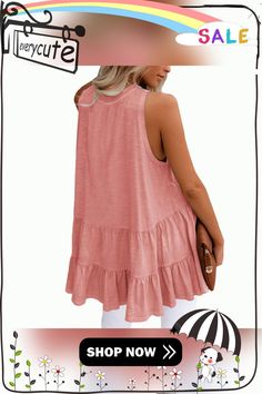 Pink Loose Style Sleeveless Tank Sleeveless Top For Spring, Sleeveless Tops For Day Out, Sleeveless Denim Vest For Day Out, Sleeveless Tops For Vacation, Casual Pink Sleeveless Blouse, Sleeveless Tank Top For Day Out, Pink Sleeveless Top For Day Out, Summer Tops Plus Size, Sleeveless Denim Vest