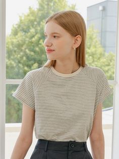 Editor's NotesThis top is made of cotton. It features a raglan sleeve, stripe pattern detail, and a minimal design which makes the T-shirt more casual. It can be worn with any item. Wear this item with a mini-length skirt or wide-fit pants. - Classic design short-sleeve T-shirt- Crewneck and a regualr fit - Comfortable fit and easy to coordinate - Must-have item and a basic design  Measurements(in.)One Size (XS-M)- Total Length: 20.47 in.- Chest: 18.50 in.- Shoulder: 9.84 in.- Sleeve Length: 19.48 in. Model info: Height 5' 64, Bust 29.5 in., Waist 23 in., Hips 35 in. Composition & Care- Shell: 100% Cotton - Dry Clean- Please check a care label Designer- by YUPPE Spring Cotton T-shirt With Striped Sleeves, Spring Raglan Sleeve T-shirt For Loungewear, Casual Cotton Tops With Striped Hem, Everyday Striped Cotton Tops, Summer Contrast Stripe Tops For Loungewear, Summer Loungewear Tops With Contrast Stripes, Cotton Tops With Contrast Stripes And Crew Neck, Summer Short Sleeve Tops With Striped Hem, Short Sleeve Tops With Striped Hem For Summer