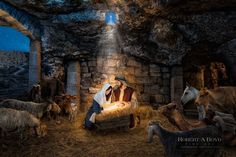 a nativity scene with the birth of jesus