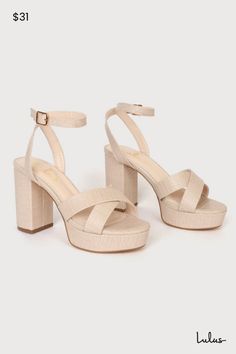 Kick your OOTN up a notch by slipping on the Lulus Selah Light Nude Crocodile-Embossed Ankle Strap Heels! Crocodile-embossed faux leather straps cross over an open toe upper, while an ankle strap wraps around the ankle and secures with a gold buckle. 1"" toe platform. 4" wrapped block heel. Cushioned insole. Rubber sole has nonskid markings. Man made materials. Imported. Lulus | Selah Light Nude Crocodile-Embossed Ankle Strap Heels. Beige Heels, Chunky Block Heels, Ankle Strap Heels, Ankle Straps, Strap Heels, Bridal Shoes, Black Heels, Block Heels, Ankle Strap