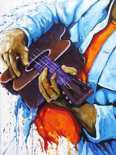 a painting of a man holding a guitar