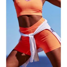 Free Throw, Flow And Go In These So Essential Ribbed Workout Shorts Featuring A So Sleek Fit With A High-Rise, Holds-You-In Waistband And Lightweight Stretch Fit. Twist Waistband Detail Mid-Thigh Length Sweat-Wicking Fabric Size Xs Color Burning Up Orange Nwt Fp Movement: A Destination For The Life Well-Lived, Free People Movement Offers Performance-Ready Activewear, Practice-Perfect Styles And Beyond-The-Gym Staples. We Believe In The Power Of Community, In Supporting And Lifting Each Other Up And Always #Movingtogether. Care: Machine Wash Cold Measurements For Size Small: Rise: 9.5 In Inseam: 4.5 In Waist: 23.5 In Hips: 26 In Contents: 87% Polyamide, 13% Elastane Import Bike Shorts Women, Free Throw, Workout Sets, Hot Shots, Life Well Lived, Free People Movement, Fp Movement, Orange Fashion, Bike Shorts