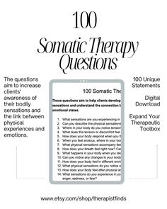 an info sheet with the words, 100 somatic therapy questions and instructions on it