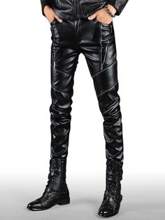 Black Stretch Leather Pants With Belt Loops, Punk Style High Waist Black Leather Pants, Black High Waist Punk Leather Pants, Punk Style High-waist Black Leather Pants, Trendy Black Straight Leather Pants, Black Stretch Leather Straight Pants, Punk Style Black Pants For Night Out, Black Punk Pants For Night Out, Black Punk Pants For Winter