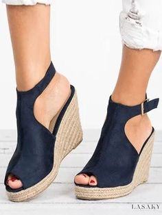 Lasaky - Premium Womens Terry Wedge Espadrilles Sandals with Open Toe Wedged Sandals, Peep Toe Wedge Sandals, Tank Jumpsuit, Women Platform Sandals, Simple Luxury, Ankle Strap High Heels, Womens Summer Shoes, Womens Sandals Wedges, Blue Fish